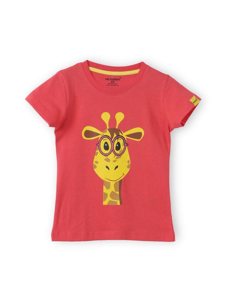 Girls T shirt Cotton Hibiscus Red Giraffe view 2