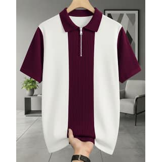 Ausk Mens Purple, White Graphic Print Cotton Blend Polo Collar T-Shirt