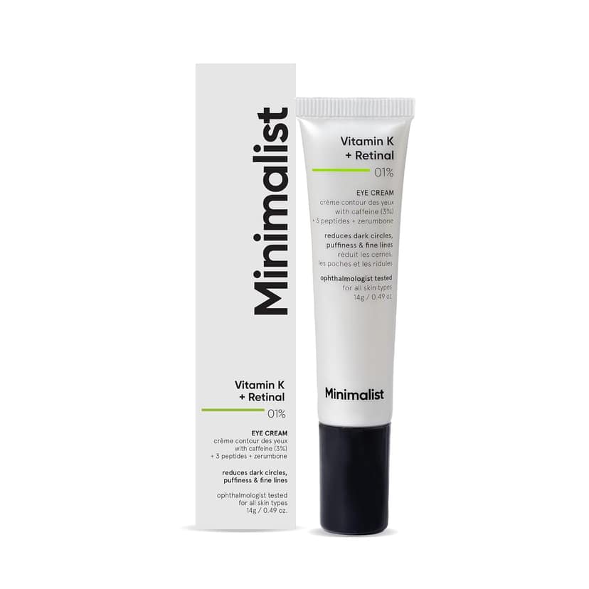 Minimalist Vitamin K + Retinal 01% Under Eye Cream | Reduces Dark Circles, Wrinkles & Fine Lines | With Caffeine for Puffiness | For Women & Men | 14 gm Minimalist Vitamin K + Retinal 01% Under Eye Cream | Reduces Dark Circles, Wrinkles & Fine Lines | Wi