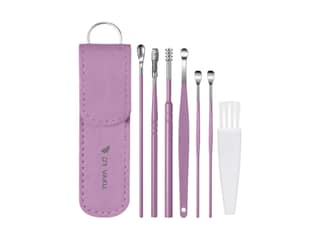 Dr Vaku Reusable EarWax Removal Cleaning Tool Kit (Set of 7) Stainless Steel With Storage Case - Purple