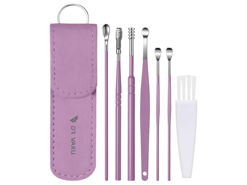 Dr Vaku Reusable EarWax Removal Cleaning Tool Kit (Set of 7) Stainless Steel With Storage Case - Purple view 2