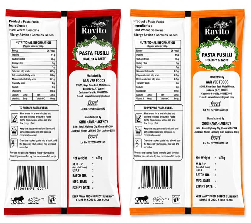 Aarvee Ravito Fusilli & Macaroni ( Pack of 2,800g) view 2