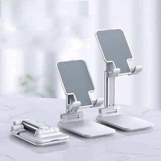 Adjustable Phone and Tablet Stand, Height and Angle Adjustable with Anti-Slip Base, Foldable Design for Devices up to 10.5 Inches, White