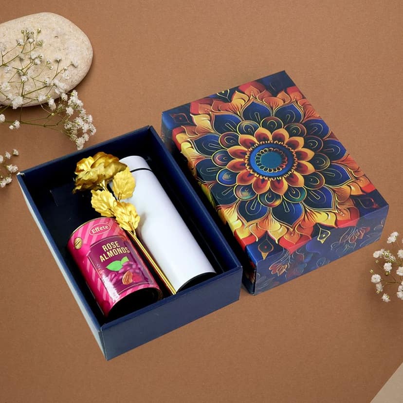 Effete Rose Almonds Gift Hamper, Golden Rose With Bottle (3 Pc Set) view 2