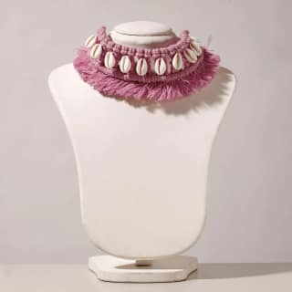 Pink Thread & Seashell Work Handmade Macrame Choker Necklace