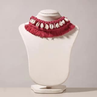 Pink Thread & Seashell Work Handmade Macrame Choker Necklace