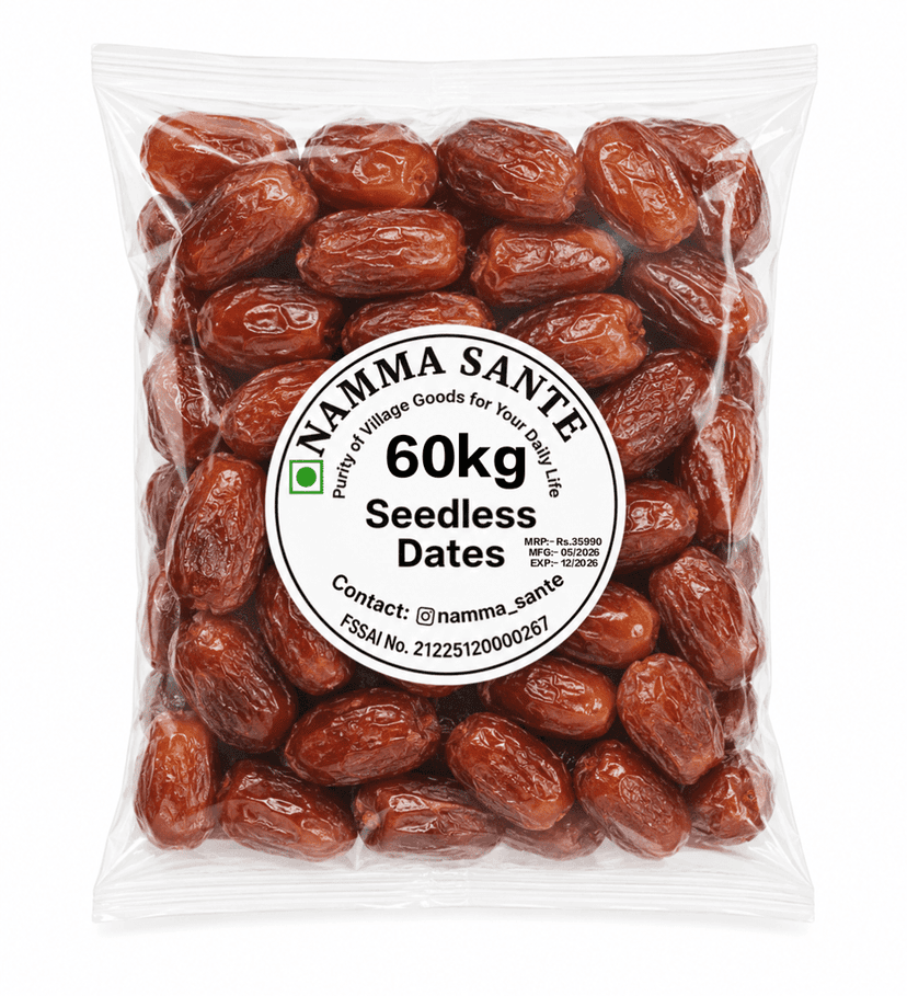 Seedless Dates, Premium Seedless Dates, Pitted Dates, Natural Seedless Khajoor, Soft Seedless Dates 60kg