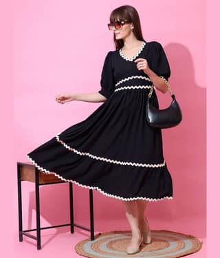 Sheetal associates Women Crepe Solid Fit & Flare Dress ( Pink )