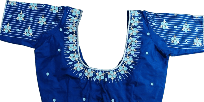 Blue Embroidered Boat Neck Blouse