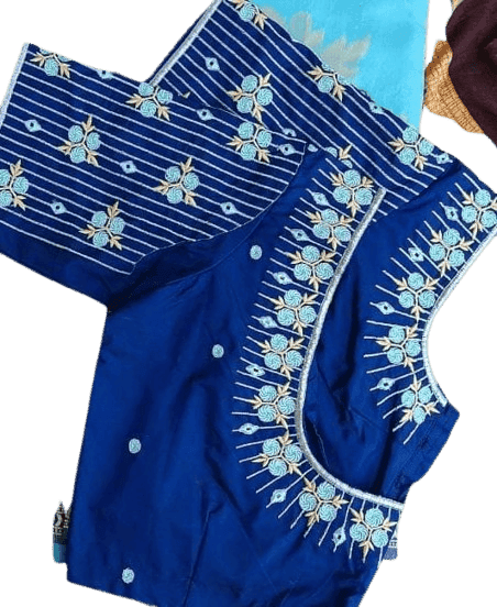 Blue Embroidered Boat Neck Blouse view 2
