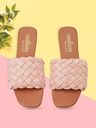Catchy Pink Braided Open Back Flat Sandal For Women
