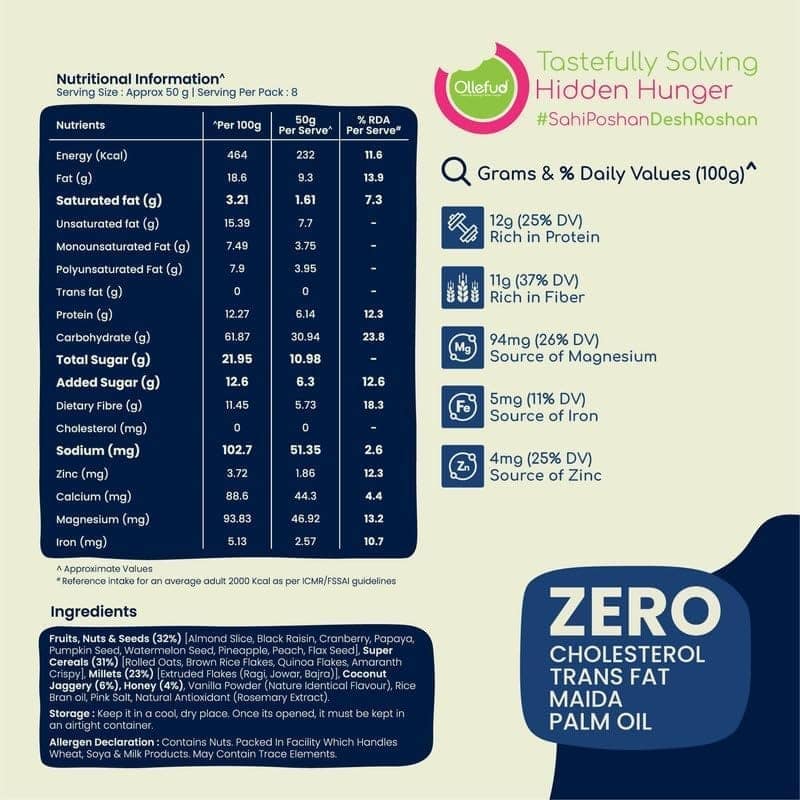 Ollefud Millet Vanilla Delight Muesli | 32% (Fruits, Nuts & Seeds) | Coconut Jaggery & Honey | Protein & Fiber Rich | Iron, Zinc & Magnesium Source view 2