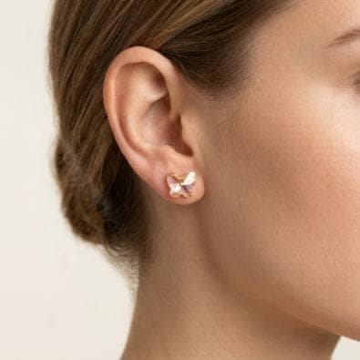 Mint Shimmer Butterfly Crystal Studs - Peach AB | Gold-Tone Anti-Tarnish Imitation Jewellery view 2