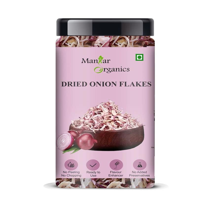 ManHar Organics Dried Onion Flakes | Dehydrated Red Onion | Flavorful & Aromatic | Ideal for Seasoning, Curries, Soups & Instant Cooking - Jar 175gm