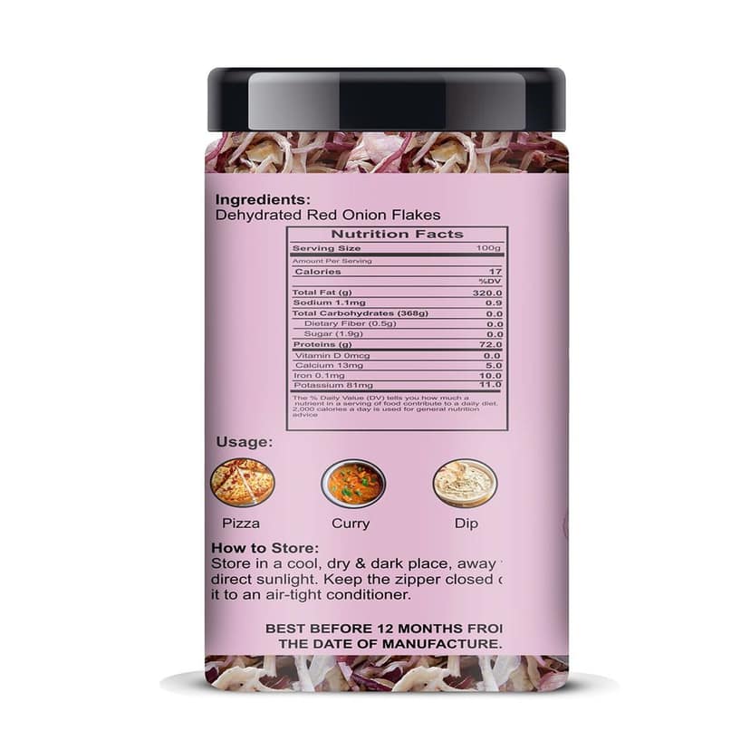 ManHar Organics Dried Onion Flakes | Dehydrated Red Onion | Flavorful & Aromatic | Ideal for Seasoning, Curries, Soups & Instant Cooking - Jar 175gm view 2