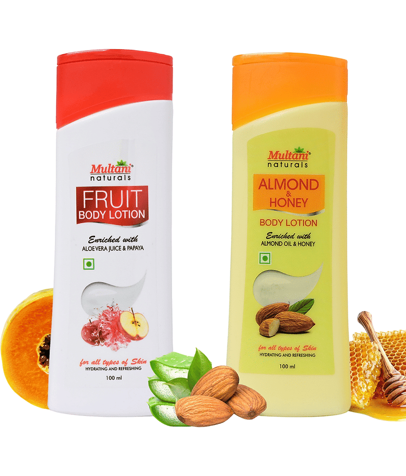 Multani Naturals Body Lotion Combo , Fruit & Almond Honey, Deep Hydration 100 Ml Each (Pack of 2)