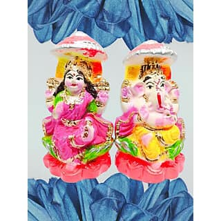 PU-SPM Laxmi Ganesh Murti for Diwali Pooja Clay Laxmi Ganesha Idol Decorative Showpiece - 9 cm(Clay, Multicolor)