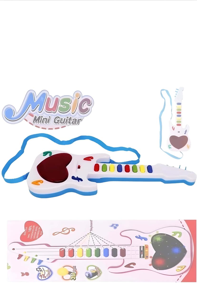 Zenex Store Music Mini Guitar Sound 3D Light Battery Operated (Best Gift Girls & Boys Mini Guitar Toys) - White view 2