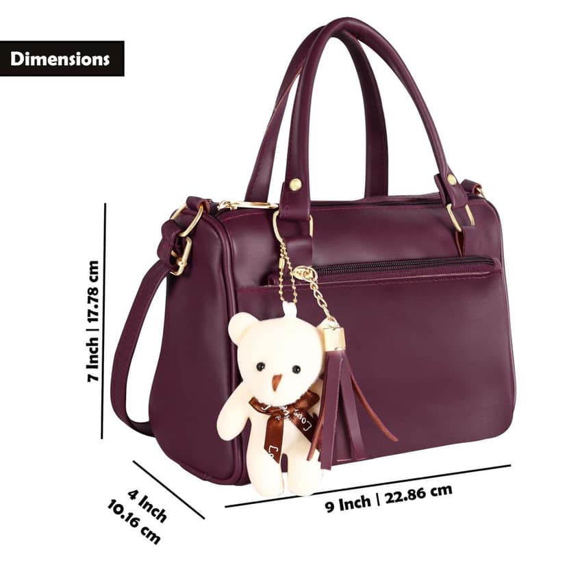 Purple Luxurious Faux Leather Handbag With Teddy Bear For Women And Girls HB18 view 2