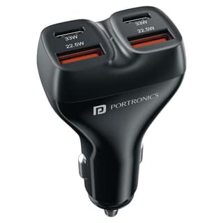 Portronics Car Power Quard Dual 33W Type-C PD, Dual 22.5W USB-A, Charge 4 Devices Simultaneously, 111W Four Ports Car Charger