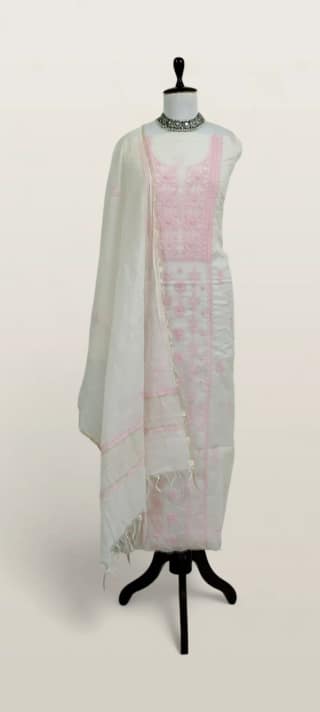 DUPLICATED Mul Chanderi Dress Material Pink Diamond DUPLICAT