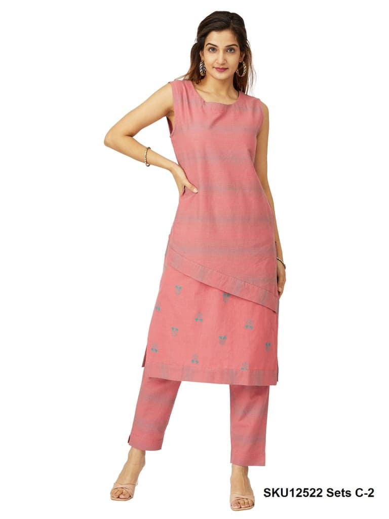 Women's Sleeveless Black & Teal Layered Cotton Kurti with Embroidered Design and Palazzo Set