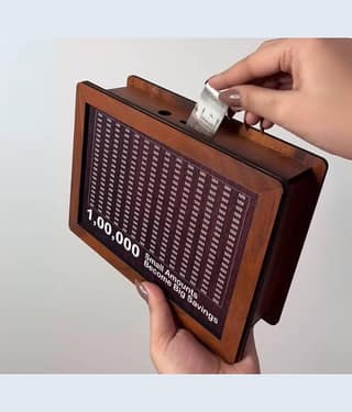 Wooden Piggy Money Bank Saving Box With Saving Target Upto 1 Lakh (Brown)