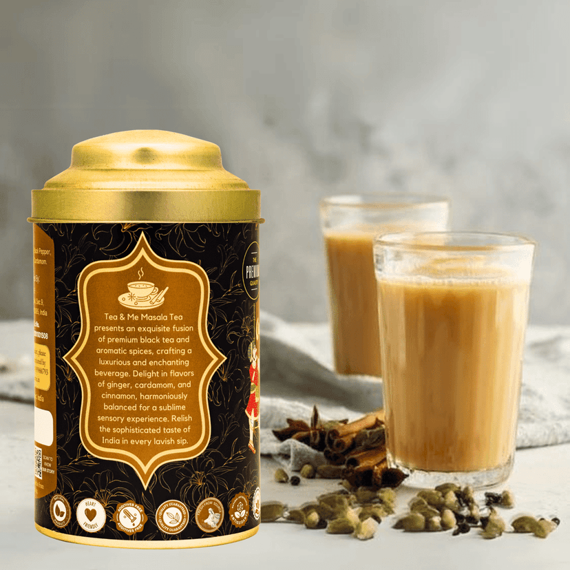 Tea & Me Masala Tea Blended CTC with finest Indian spices Black Pepper, Cardamom, Cinnamon, Ginger, Masala Chai Tin view 2