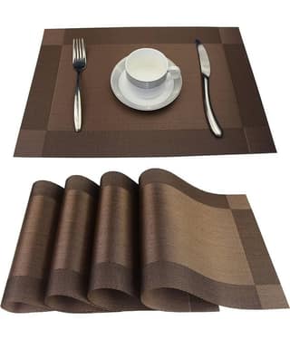 RAMDEV ENTEPRISE PVC Nature Rectangle Table Mats ( 30 cm x 45 cm ) Pack of 4 - Brown