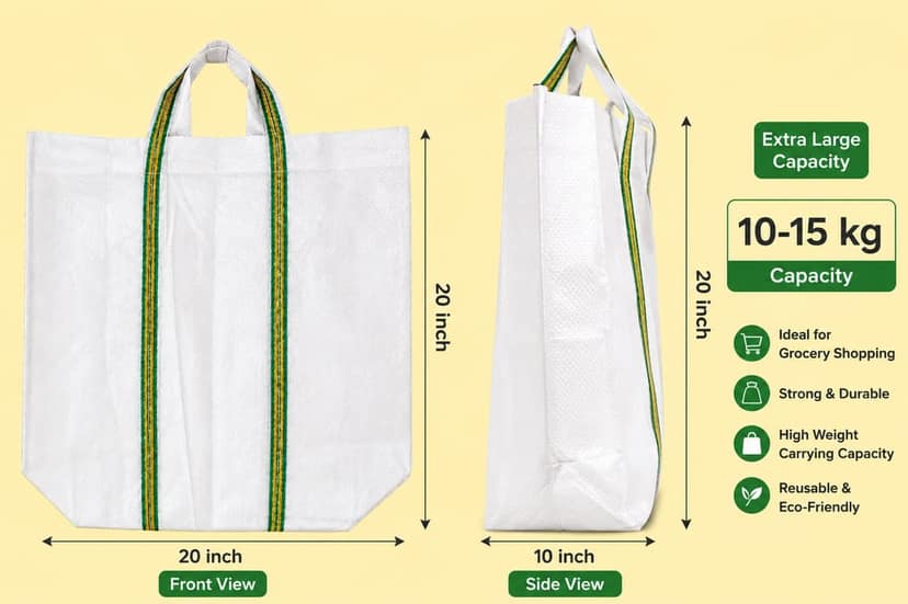 Reusable PP Woven Shopping Bag – 10 kg Capacity, PP Woven Grocery Shopping Bag, Heavy Duty PP Carry Bag, Multipurpose Reusable Shopping Bag, Eco-Friendly Woven Carry Bag view 2