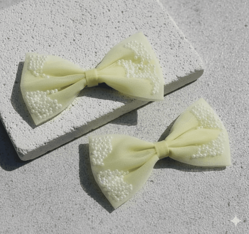 Artful Threads Handmade Net Hair Bow with Pearls | Stylish & Elegant Accessory for All Age Groups 1Pc
