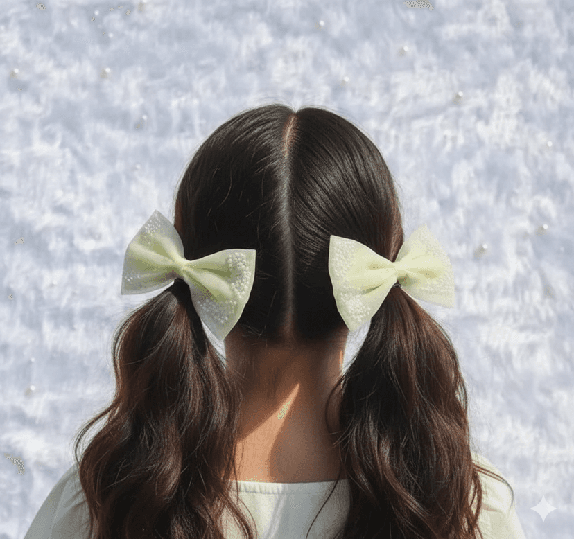 Artful Threads Handmade Net Hair Bow with Pearls | Stylish & Elegant Accessory for All Age Groups 1Pc view 2