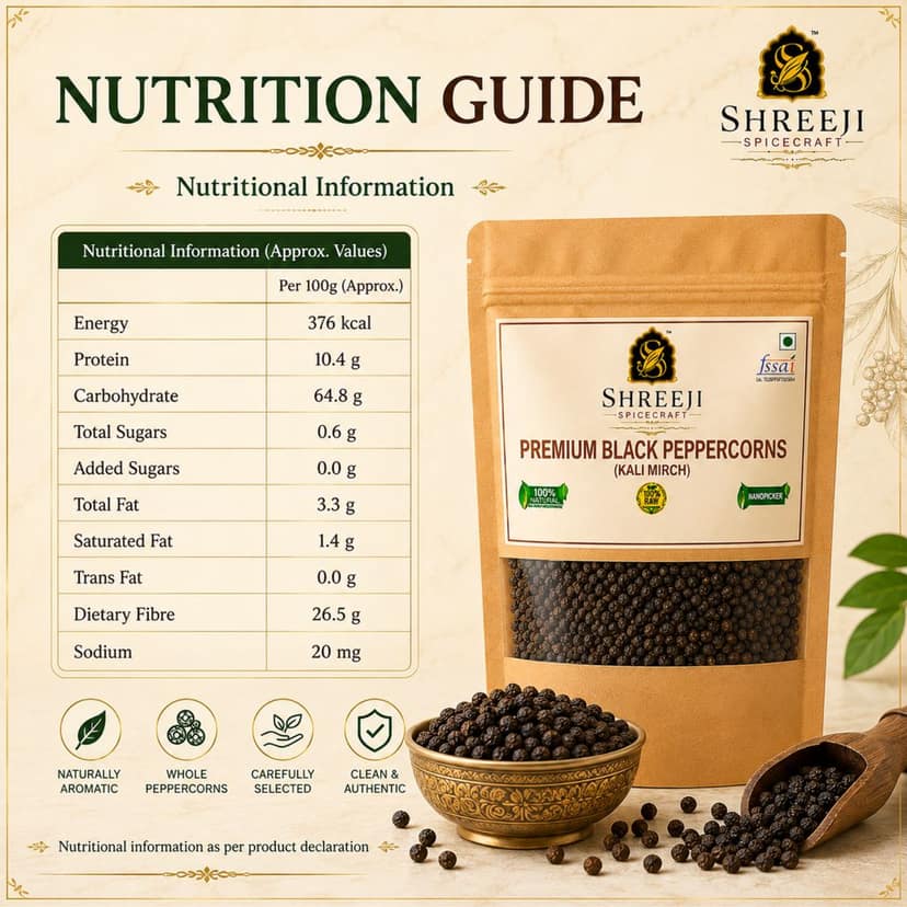 Shreeji Spicecraft Premium Whole Black Peppercorns Kali Mirch Raw Sabut Black Pepper for Cooking & Spice Grinder Standup Pouch Packaging view 2