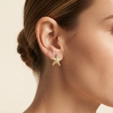 Gold Textured Starfish Studs | Gold-Tone Anti-Tarnish Imitation Jewellery view 2