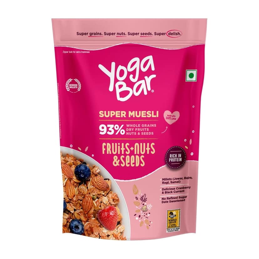 Yogabar Breakfast Cereal & Muesli | 91% Fruit and Nut + Seeds + Whole-Grains | 700g Pouch | Healthy Breakfast Cereals | Granola | Gluten Free | Antioxidant Rich view 2