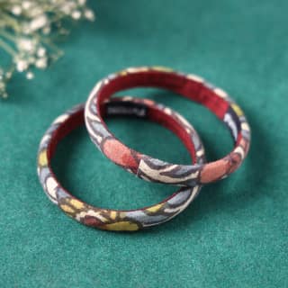 Multicolor Handpainted Kalamkari Dyed Bangles (Set of 2)