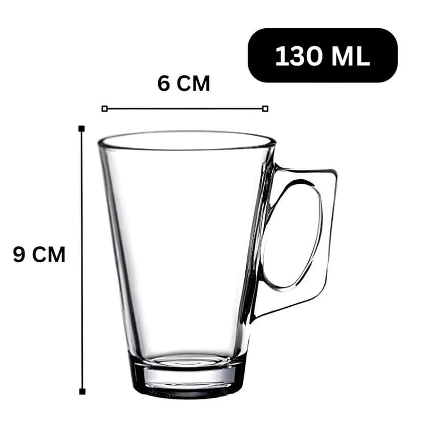 130 ML Glass Tea Cup Long Tea and Coffee Cup for Multi-Purpose use Tea, Coffee, Milk, Cold Drink Home & Office Use view 2