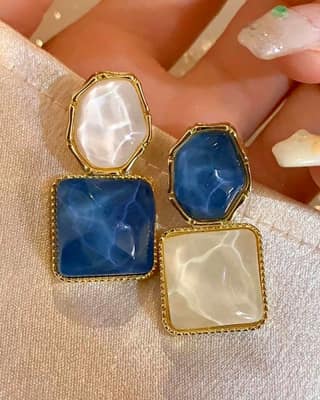 Korean Gold-Plated Drop Earrings for Women – Mona Lisa Blue Stone by Print Magical Gifts