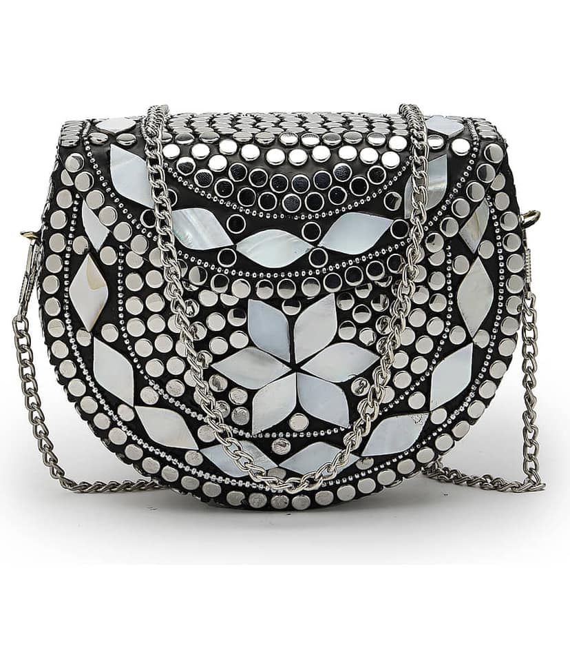 Anekaant Silver Metal Box Clutch