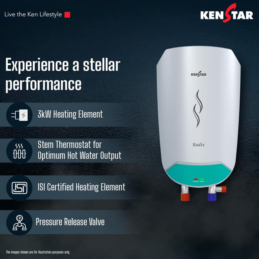 Kenstar Radix 5.9 L, 3000-Watts Powerful Heating, Electric Instant Water Heater (Geyser) |High Grade SS Tank with Advanced 4 Level Safety, Rust-Proof, White Wall Mounting view 2