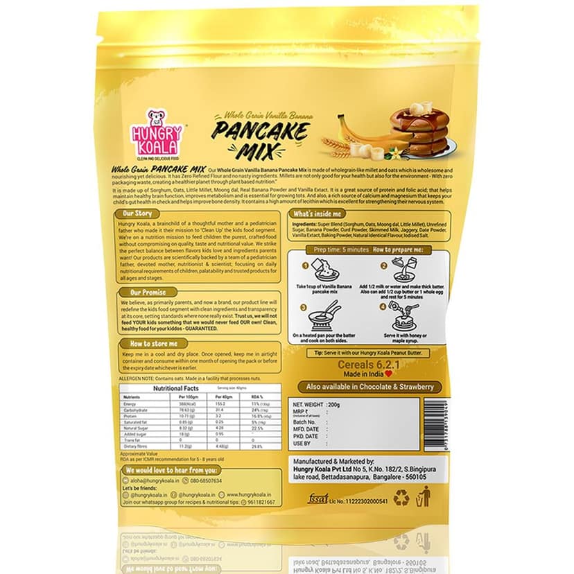 HUNGRY KOALA Pancake Nutritious & Healthy Instant Ready To Eat Mix With No Refined sugar No Maida No preservatives For Kids Pack Of 200 Gram view 2