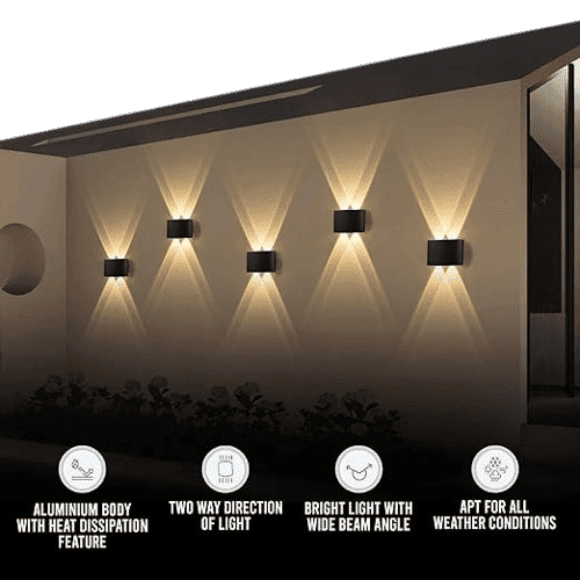 Wall Lights - 4W IP65 Waterproof Wall Lamp –2 Way Exterior Wall Light for Decoration| Up Down Light for Balcony | Outdoor Wall Lights for Elevation,Garden & Patio Lights -(Warm White)-Pack of 1_assorted colour view 2