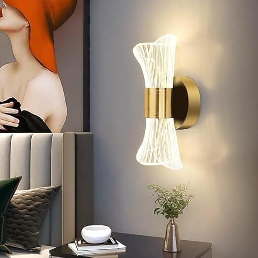 Wall Light LED Indoor Modern, 10 W Golden Wall Lamp Dimmable with 3 Light Colours, Creative Acrylic Wall Light forLiving Room Room Bathroom Staircase view 2