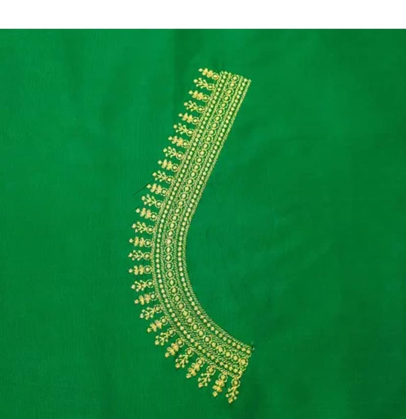 Green blouse with intricate zari embroidery view 2