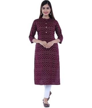 GlowWorld Viscose Blend Printed Straight Women's Kurti - Maroon ( Pack of 1 )
