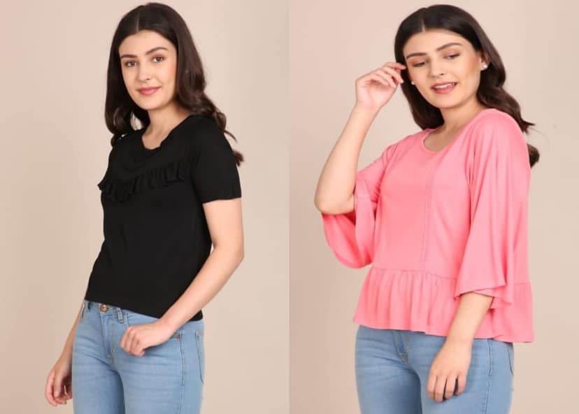 ATTIRIS Women's Viscose Solid Round Neck Regular Top, Pack of 2 view 2