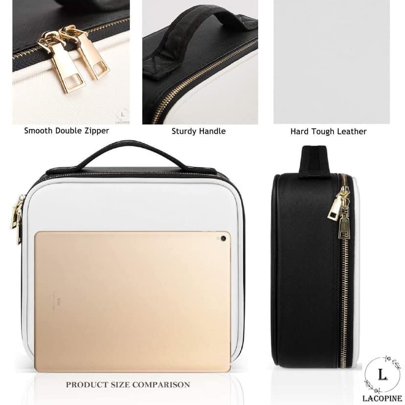 LACOPINE Portable Cosmetic Organizer Multi Functional Cosmetic Bag Makeup Handbag for Travel & Home Gift (Black & White 10 INCH(1 Layer)) LACOPINE Portable Cosmetic Organizer Multi Functional Cosmetic Bag Makeup Handbag for Travel & Home Gift (Black & Wh view 2