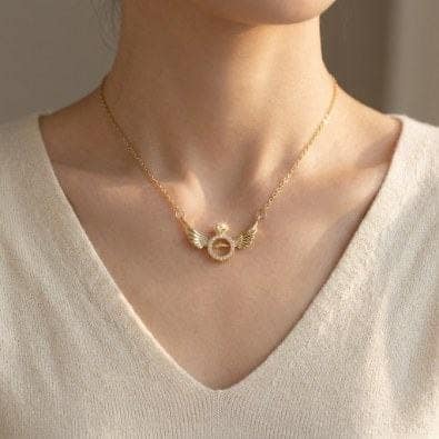 Angel Wing Dolphin Ring Pendant Necklace | Gold-Tone Anti-Tarnish Imitation Jewellery view 2