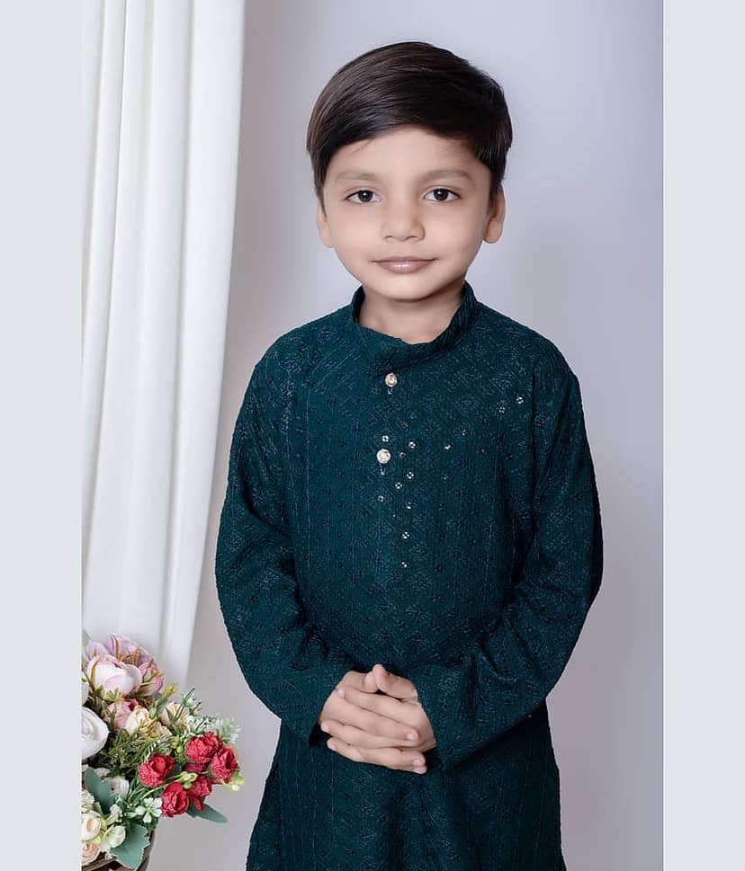 New Collection Boys Chanderi Sequined - Pattern Kurta Pant Set ( Dark Blue , Pack of 1 ) view 2