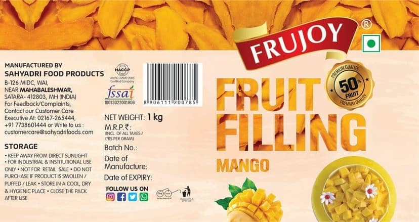 Frujoy Mango Filling 1kg | For Cake | Dessert | Custard | Pastry | Muffins | Baking Essentials view 2